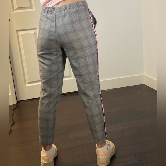 Gray Checkered Plaid Pants with Red and White Side Stripe Accent - Size 36 - Picture 4 of 8